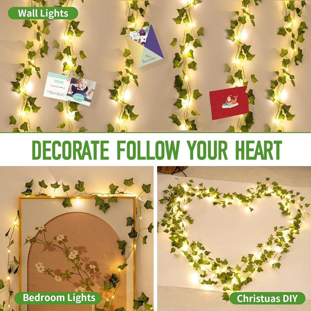 Skiennix 33ft LED Artificial Ivy Garland - 100 Fairy Lights for Home, Office & Garden Decor