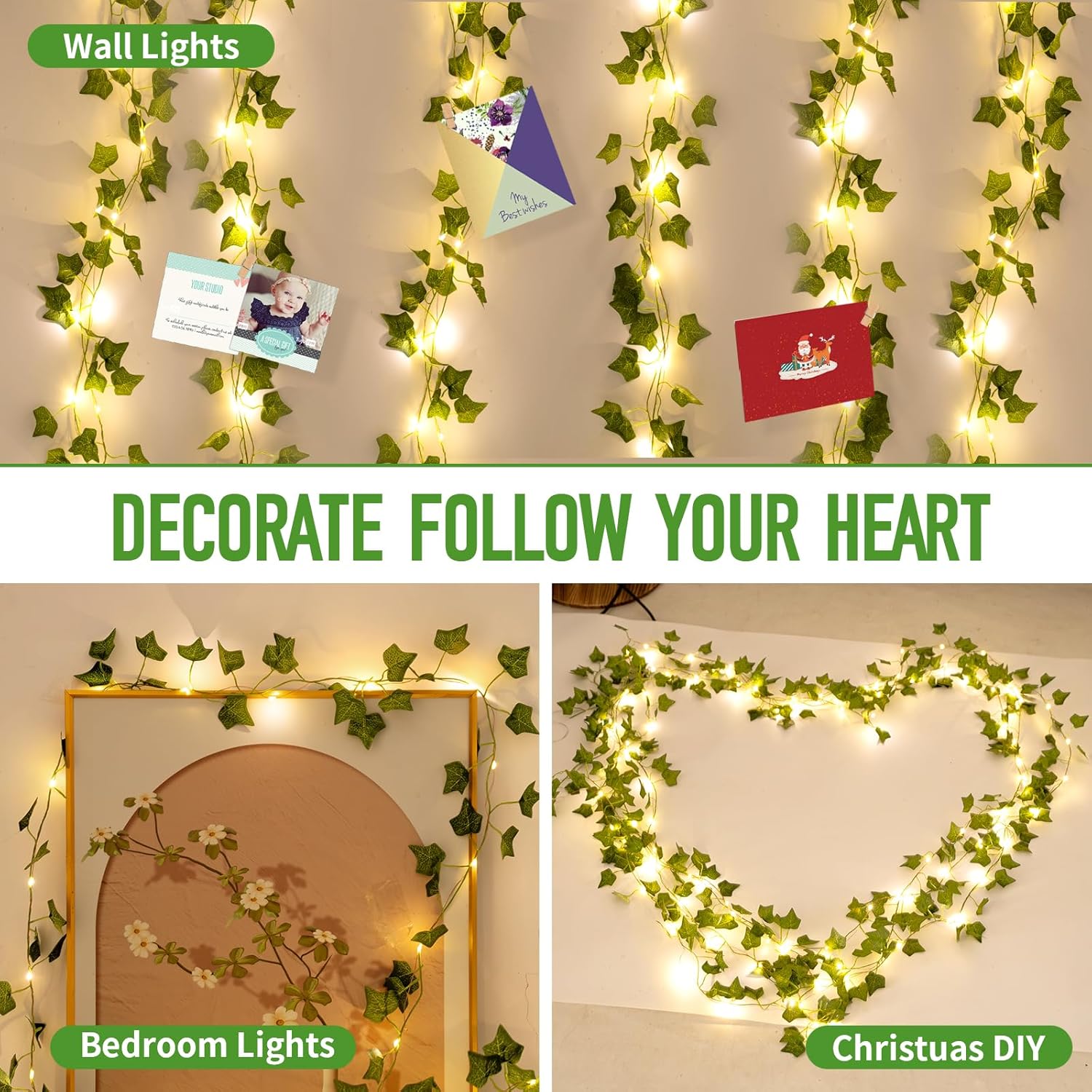 Skiennix 33ft LED Artificial Ivy Garland - 100 Fairy Lights for Home, Office & Garden Decor