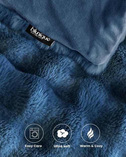 blunique Ultra Soft Cozy Faux Fur Throw Blanket, Fuzzy Plush Thick Bubble Blanket, Oversize Luxury Fluffy Blanket for Couch, Sofa, Bedroom, and Living Room,50x60 Inches,Blue
