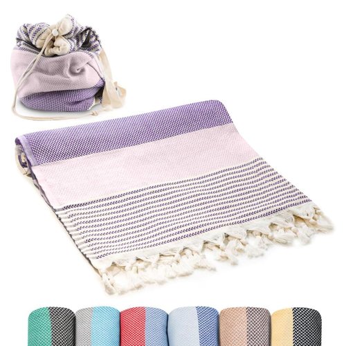 ATANI Turkish Beach Towel (71x39 Inches), Converts to a Bag, Oversized 100% Cotton Bath Towels Lightweight Quick-Dry Beach Blanket for Travel, Picnic, Camping, Yoga and Pool (Lavender)