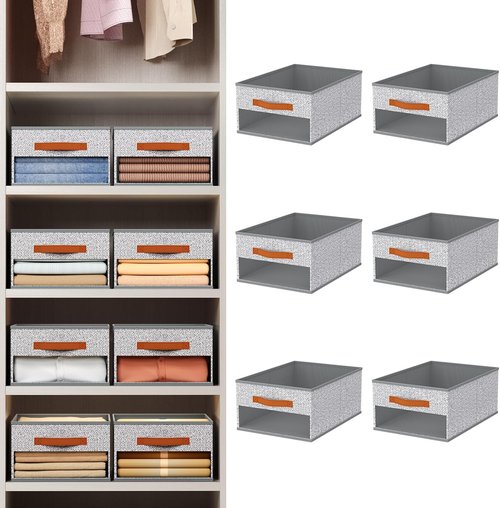 Homsorout Drawer Organizers - 6 Pack Foldable Fabric Pants Organizer with Clear Window & Handles | Light Gray