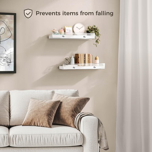 3 Pack Wooden Floating Shelves for Wall with Acrylic Front Lip, 15.7 IN Wall Mounted Rustic Style Shelves for Bathroom, Bedroom, Living Room, Kitchen, Hanging Shelves, White