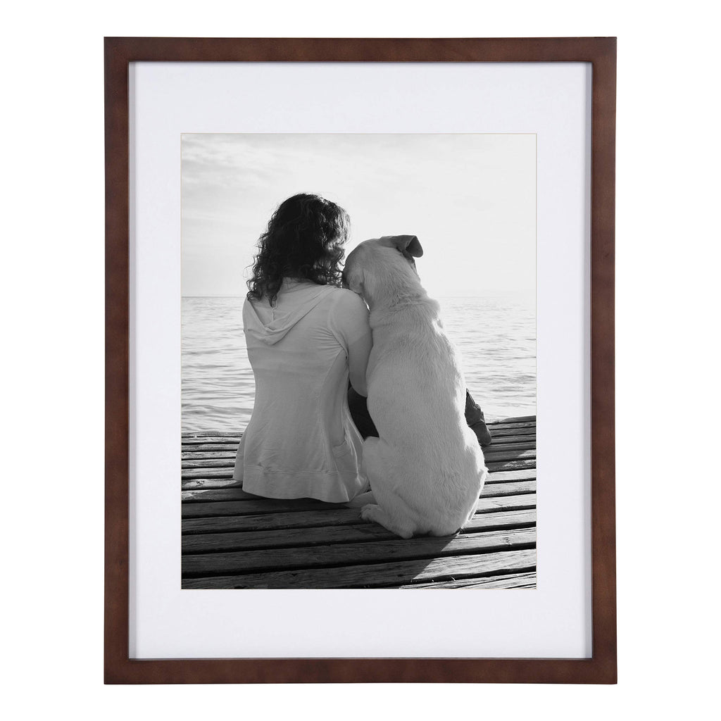 DesignOvation Gallery Wood Photo Frame Set for Customizable Wall Display, Walnut Brown 14x18 matted to 11x14, Pack of 2