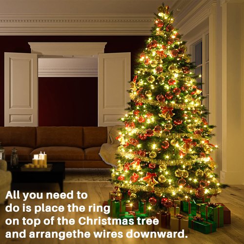 VIL Christmas Tree Lights with Ring,8.2Ft 16 Line 448 LED Green Wire Fairy Waterfall String Light Plug in,Dimmable Cascading Lights with 8 Lighting Modes for Indoor Outdoor Xmas Tree(Warm White)
