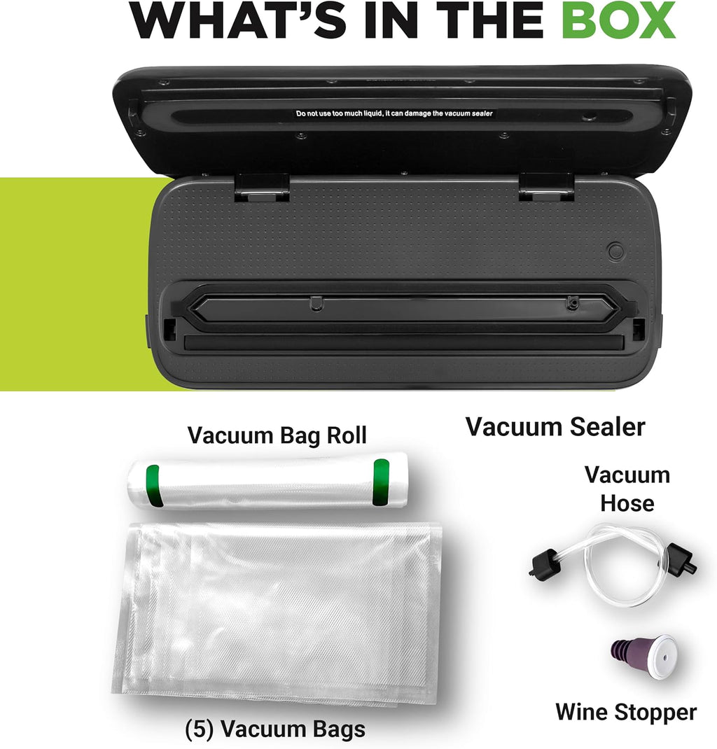 NutriChef Vacuum Sealing System - Automatic Food Preservation with Starter Kit | Compact Design, Black