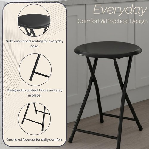 Lavish Home Folding Bar Stool | Set of 2 Heavy-Duty 18-Inch Stools with Padded Seats - 225lb Capacity (Black)