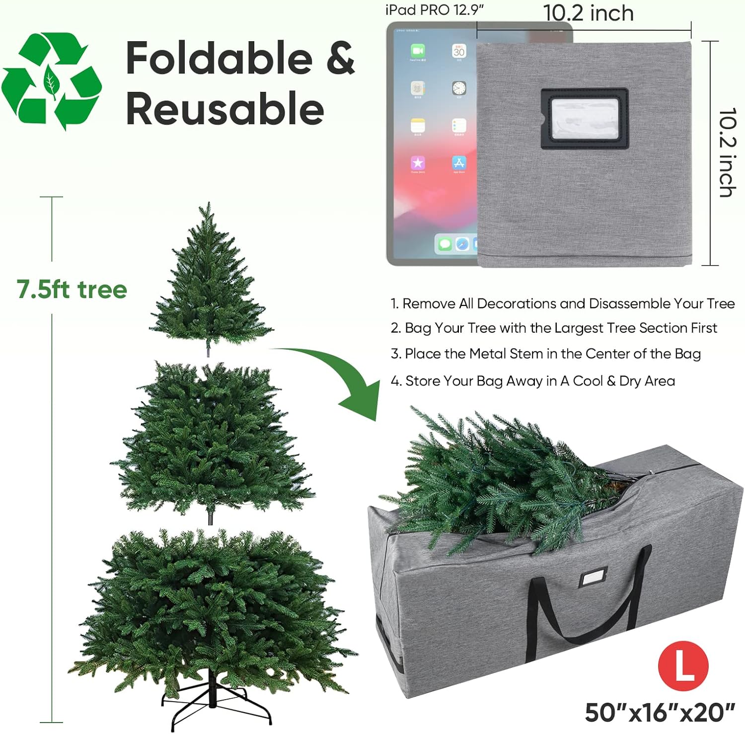 BALEINE Christmas Tree Storage Bag - 7.5FT with Wrapping Paper Organizer | Durable & Spacious
