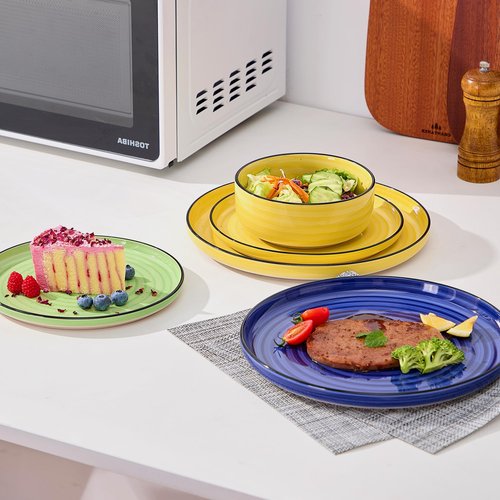 Alntlsiss Bonita Dinnerware Sets 12 Pieces, Blue Stoneware Dishes Set for 6, Plates Set and Bowls Sets, Dishwasher and Microwave Safe