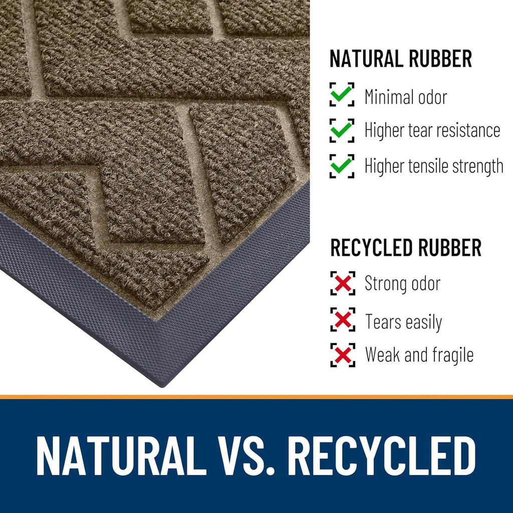 OLANLY Front Door Mat - Waterproof All-Season Doormat | Sturdy Natural Rubber, Herringbone Brick (Brown, 47x17)
