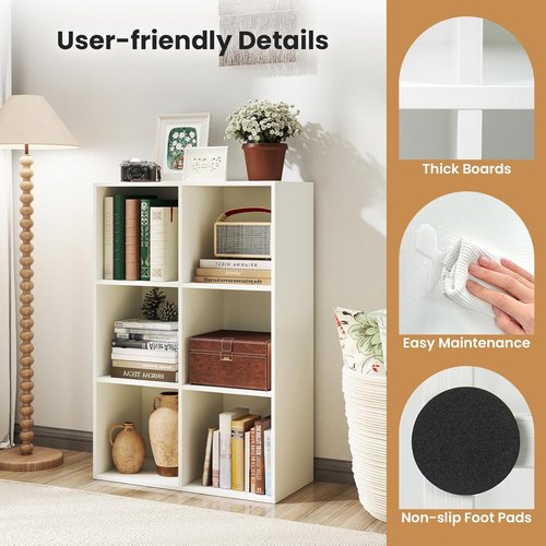 Giantex 6-Cube Bookcase - Modern 3-Tier Storage Organizer with Anti-Tipping Kits | White Display Rack for Bedroom & Living Room