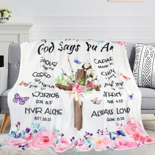 Tuniaops Christian Gifts for Women Blanket 60"x50" - Inspirational Religious Birthday Catholic Spiritual & Baptism Confirmation Gifts for Girls