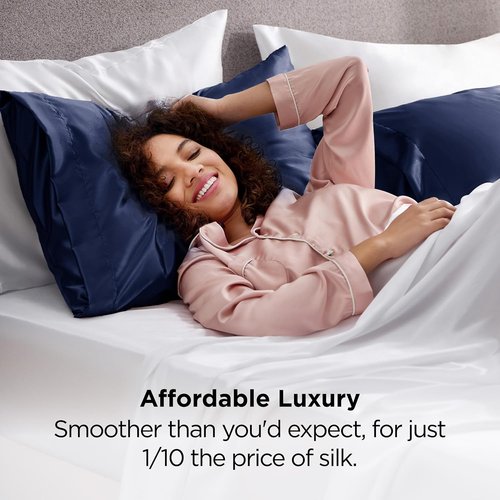 Bedsure King Size Satin Pillowcase Set - Navy Silky Pillow Cases for Hair & Skin, 20x36 Inches, 2-Pack