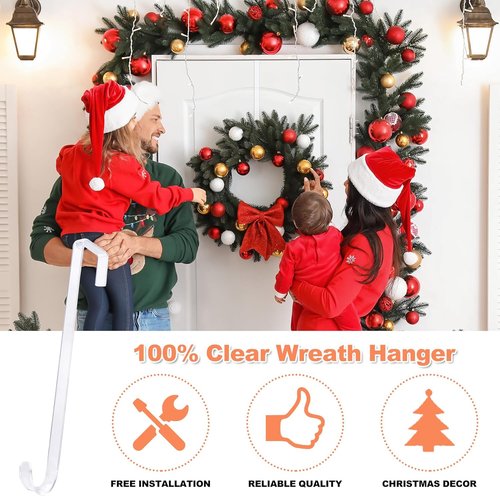 Clear Wreath Hanger by [Brand Name] - Non-Scratch Over The Door Hooks | 2 Pack for Holiday Decorations
