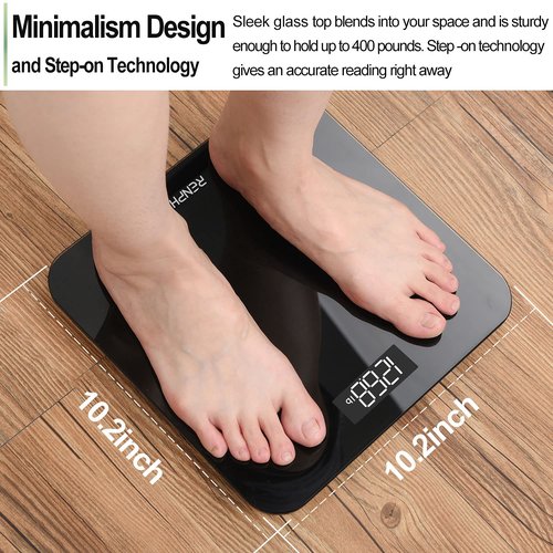 RENPHO Scale for Body Weight, Mechanical Bathroom Weighing Scale, Highly Accurate & Measures Weight up to 400 lb/180kg, Batteries Included, 10.2"/260mm, Black-Core 1S