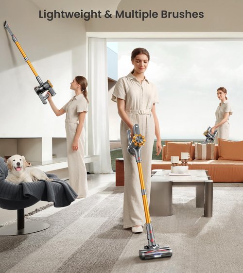 CHEBIO Cordless Vacuum Cleaner, 550W/45Kpa Vacuum Cleaners for Home with LED Display, 8 in 1 Lightweight Stick Vacuum with 60Min Runtime, Anti-tangle, Wall Mount Charging for HardFloor/Carpet/Pet Hair