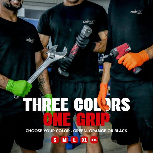 GRIPXX Herkules Grip Heavy Duty 8Mil Black Nitrile Gloves,3D Raised Diamond Texture-Latex & Powder-Free-Industrial, Mechanic (100, XX-Large)