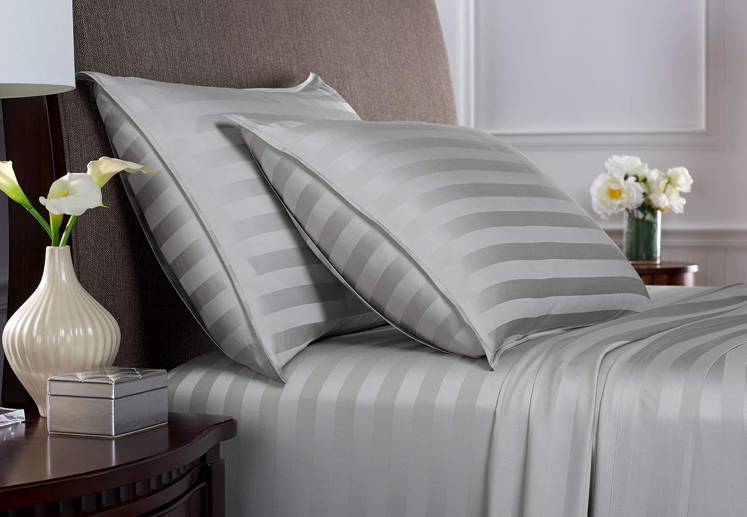 Pure Bamboo Full Sheets - Luxuriously Soft & Cooling 100% Organic Viscose Bed Sheet Set | Jacquard Silver, 2-Year Quality Promise