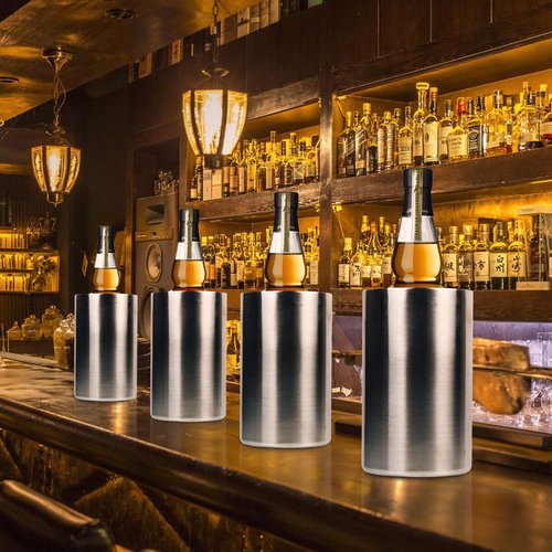 Jolitac 4 Pack Wine Chiller Bucket, Stainless Steel Double Wall Wine Cooler Bucket, Keeps Cold for Hours Wine Bottle Cooler Chiller Insulated Champagne Beer Ice Bucket (4 PCS)