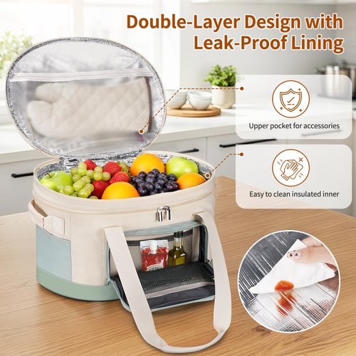 DEEGO Carrying Bag for Crock-Pot 6-8 Quart, 2-Layer Insulated Portable Slow Cooker Travel Bag with Support Pad, Lid Fasten Straps & Easy-Clean Liner, Ideal for Transport, Family Gatherings Potlucks
