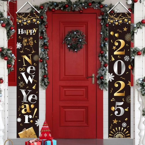 GOER New Year Banner - 72 Inch x 13 Inch Hanging Decoration for 2025 New Year's Eve Party - Black