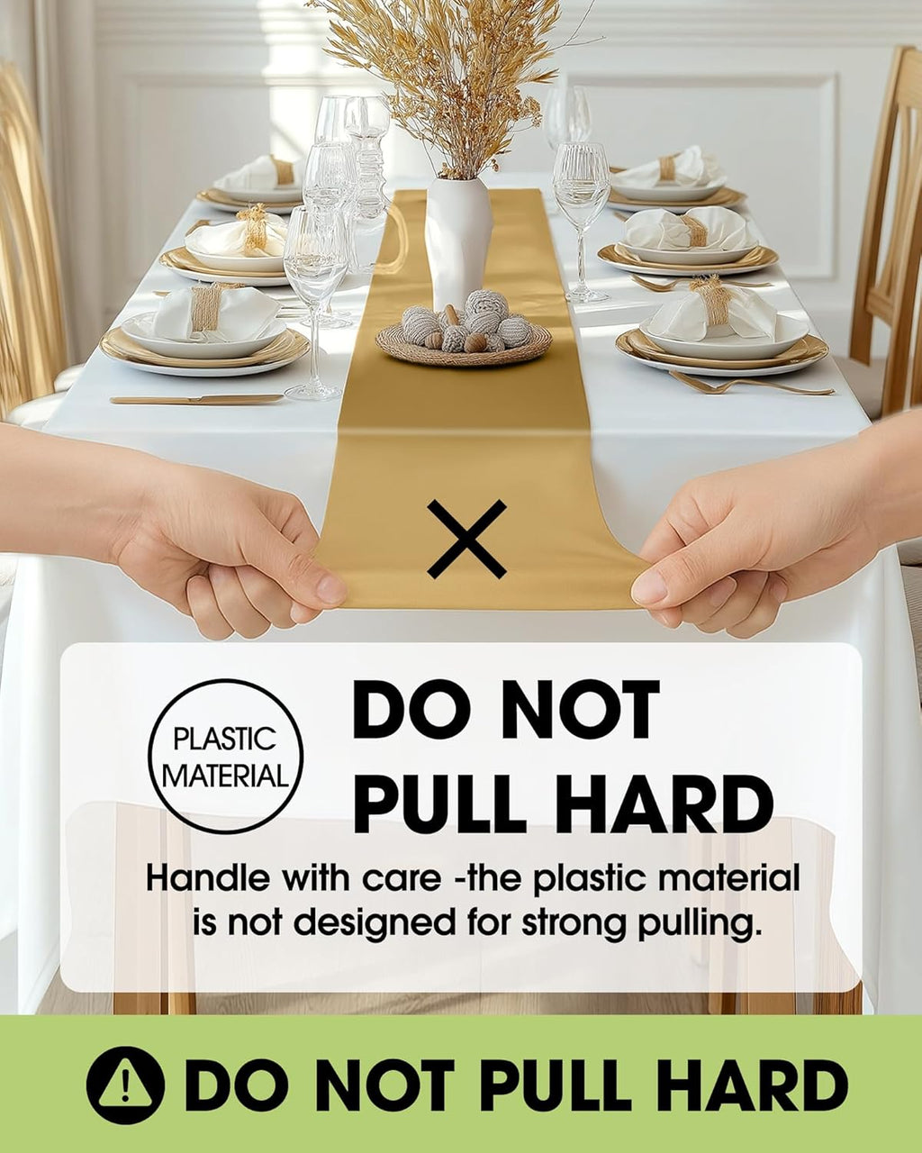 Pureegg Gold Plastic Table Runners - 10 Pack, 14'' x 108'' | Water-Resistant & Disposable for Weddings, Parties, and Home Decor