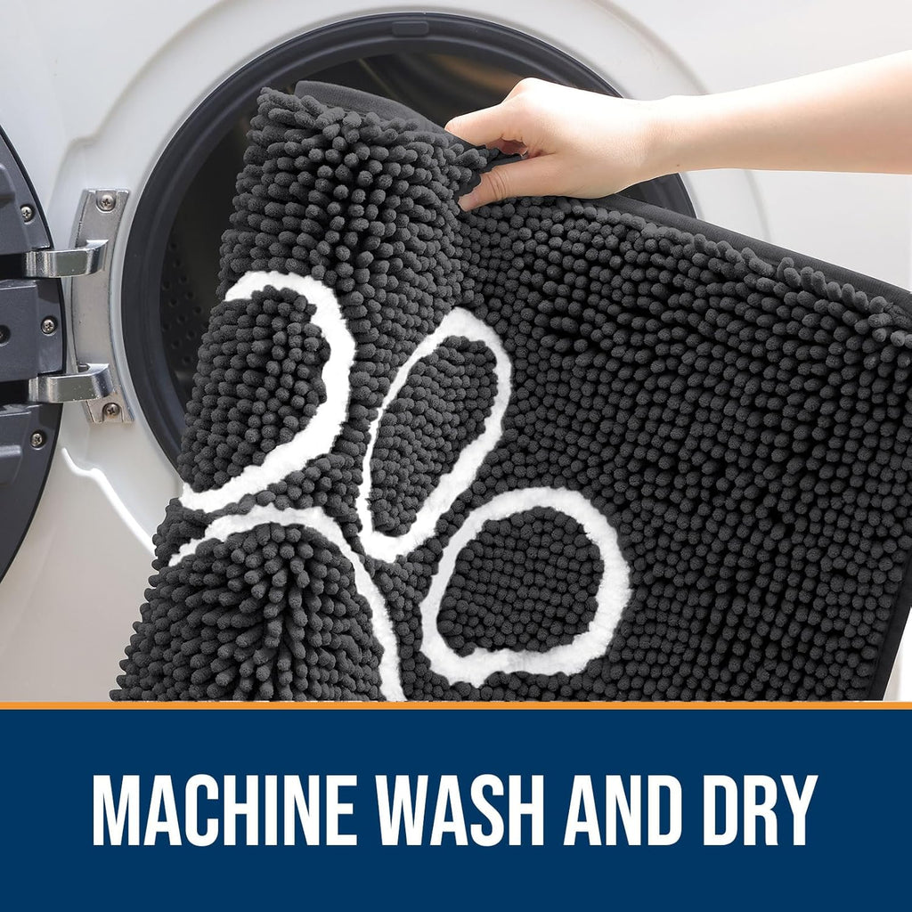 OLANLY Dog Door Mat - Absorbent Non-Slip Mud Mat for Paws | 30x20 Dark Grey Chenille Design