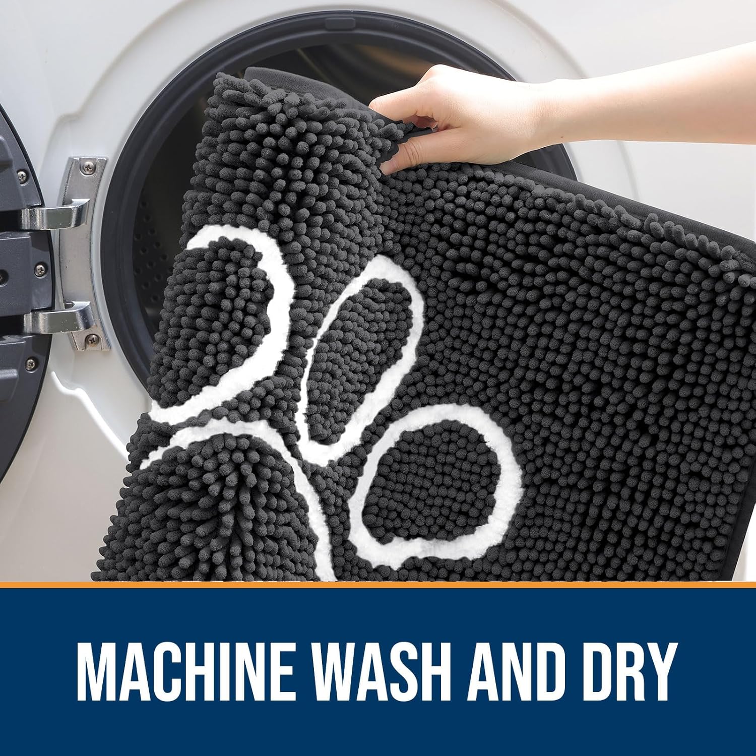 OLANLY Dog Door Mat - Absorbent Non-Slip Mud Mat for Paws | 48x30 Dark Grey Chenille Design