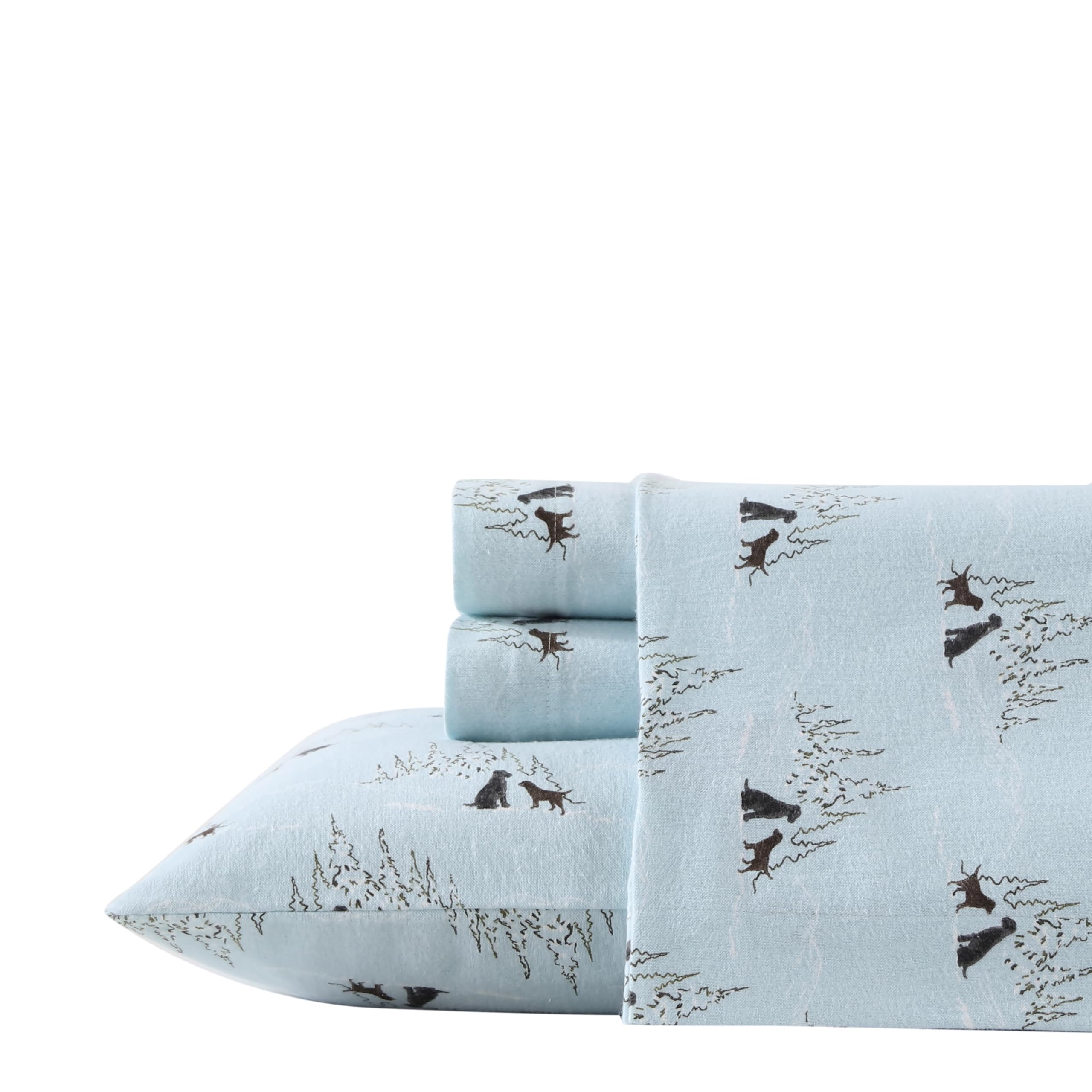 Eddie Bauer - Flannel Sheets King Size, Anti-Pilling & Wrinkle Resistant Cotton, Touchably Soft for All-Season Comfort - Bed Sheets with Matching Pillowcases & Fitted Sheet (Dog Friends Blue)