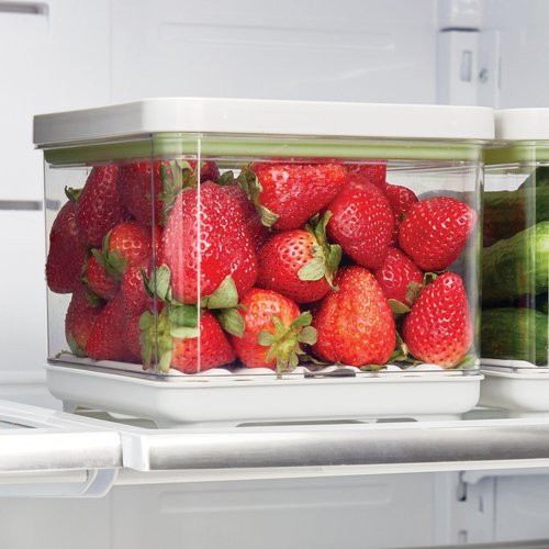 iDesign Small Fridge Produce Bin with Removable Drainage Tray and Lid - Gray