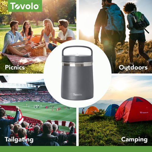 Tovolo Insulated Food Container 2 Quart Food Traveler Thermos for Hot Food and Cold Food Stainless Steel Double Wall Vacuum Insulated Spill Proof Airtight Lid Dishwasher Safe BPA Free Charcoal Gray