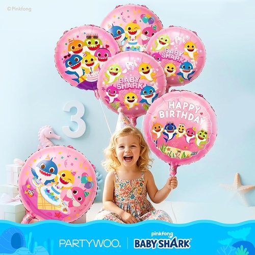 Baby Shark | PartyWoo 37-Piece Foil Balloon Set - Pink Round & Star Mylar Birthday Decorations for Kids
