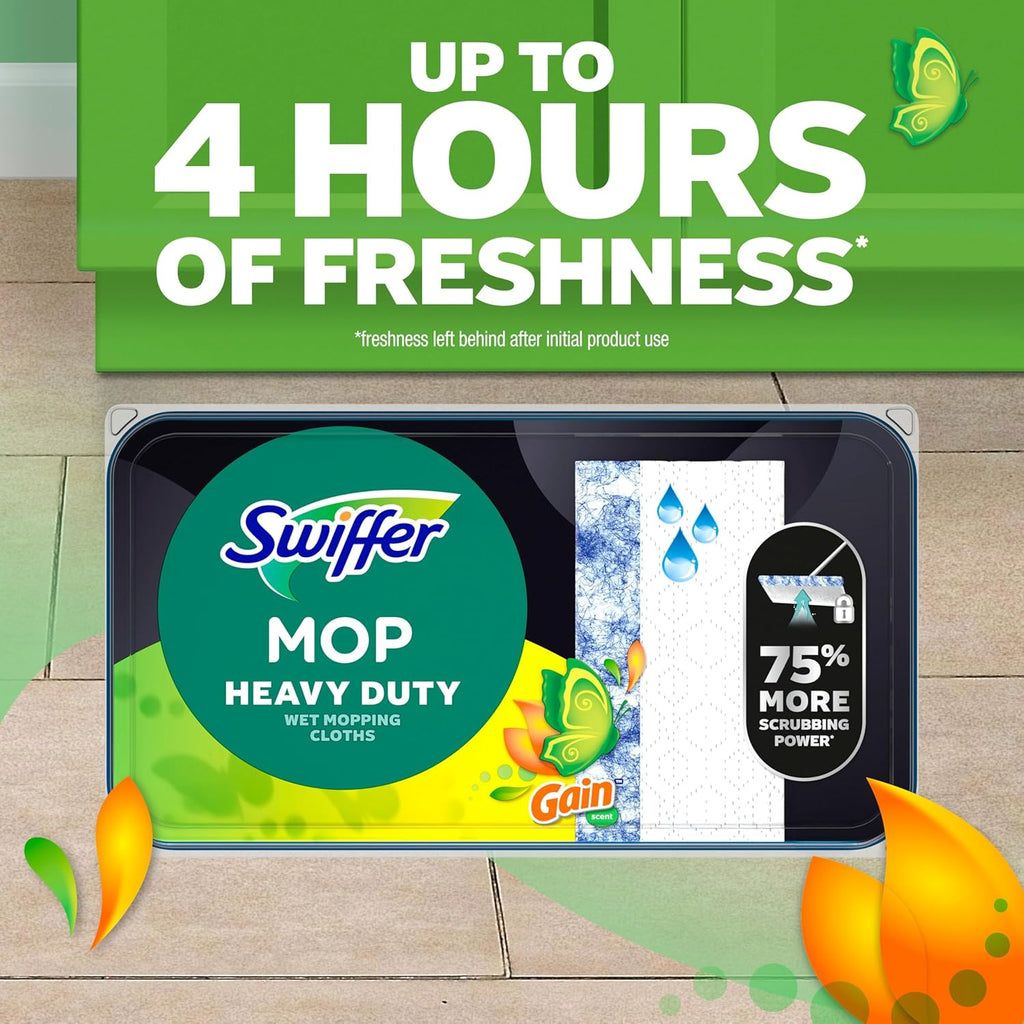 Swiffer Heavy Duty Mop Refills - Multi-Surface Cleaning Cloths in Gain & Unstopables Scents | 30 Count