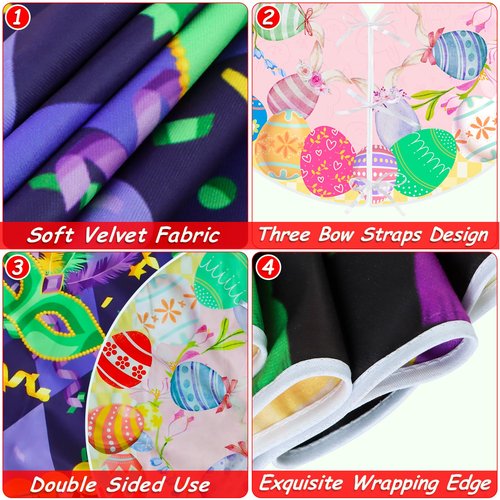Sozize 36 Inch Easter Tree Skirt Mardi Gras Tree Skirt Double Sided Mat with Masquerade Mask Feather Easter Bunny Eggs Pattern Christmas Tree Skirt for Holiday Decoration