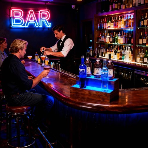 B4Life 16 Inch Lighted Liquor Bottle Display Shelf, 2 Tier LED Bar Shelves, Liquor Bar Shelf for Home Bar
