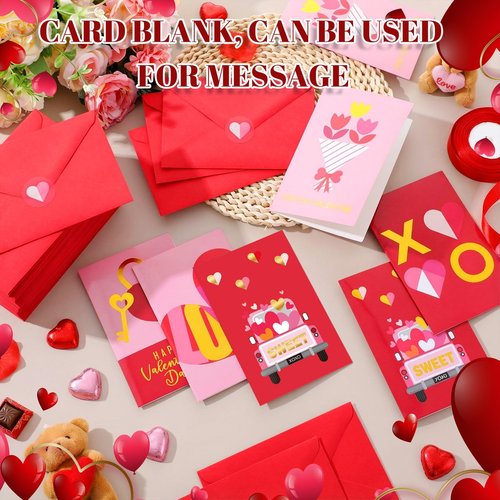 Motiskyy 100 Pcs Valentine's Day Greeting Cards Gold Foil with Red Envelopes and Stickers 5 Designs Assortment 5.9 x 3.9 Inches Blank Inside for Valentine's Day Wedding Anniversary