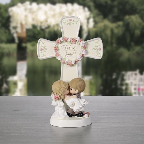 Precious Moments Wedding Cross | Bride & Groom | Religious Gift | 6.75in Resin Cross