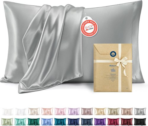Bedsure King Size Satin Pillowcase Set - Silver Grey Pillow Covers for Hair & Skin, 20x36 Inches, 2-Pack