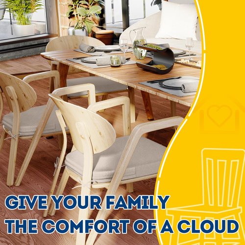 AAAAAcessories D-Shaped Chair Cushions, 2" Thick Dining Chair Pads with Ties and Removable, Machine-Washable Cover, 17" x 16", Set of 6, Oatmeal Beige