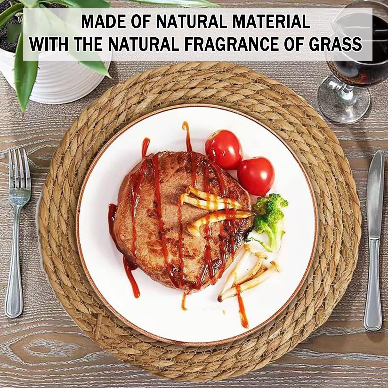 Handmade Heat Resistant 12" Round Woven Placemats Set of 12, Wicker Boho No Chemical Natural Water Hyacinth Place Mats, Farmhouse Table Mats for Kitchen Dining Table,Home Decorations,Wedding