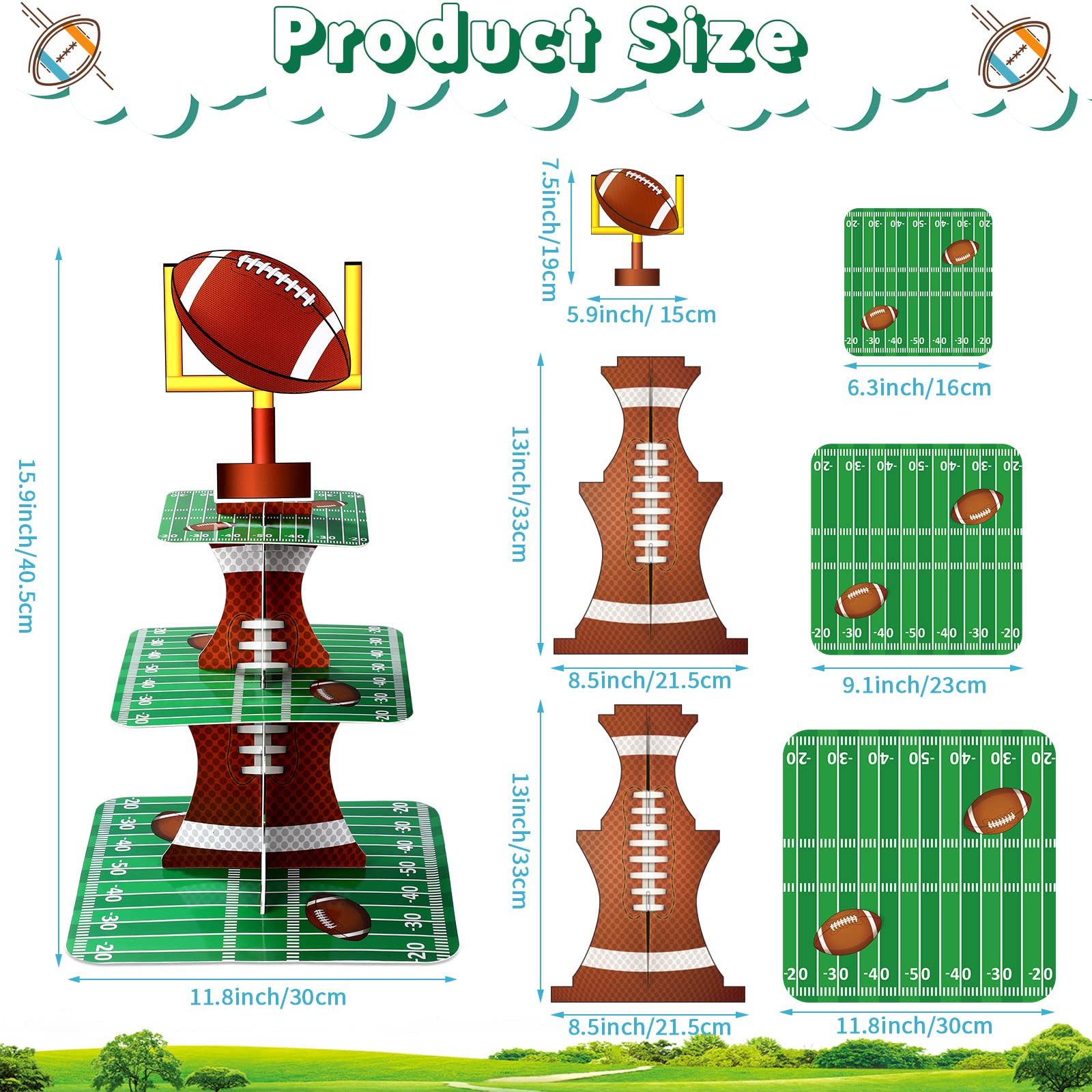 Nuenen Football Theme Party Cupcake Stand Decorations, 3 Tier Cupcake Concession Tower Sports Theme Birthday Dessert Stand Holder for Sports Tailgate Party Supplies Decoration (Football)