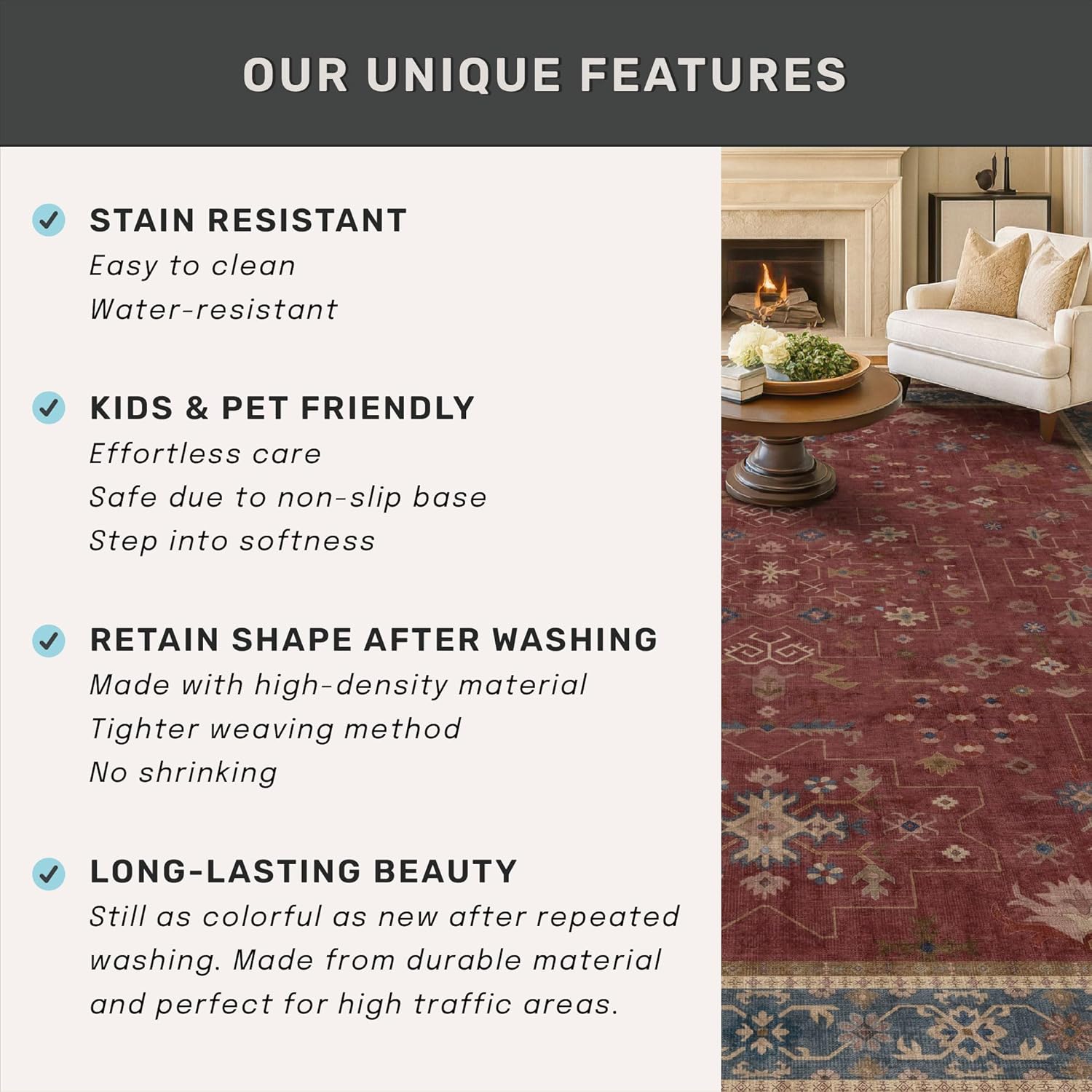 Regine Switzerland Burgundy Washable Rug - Non-Slip, Stain & Fade Resistant | 2x3 Entryway & Kitchen Decor