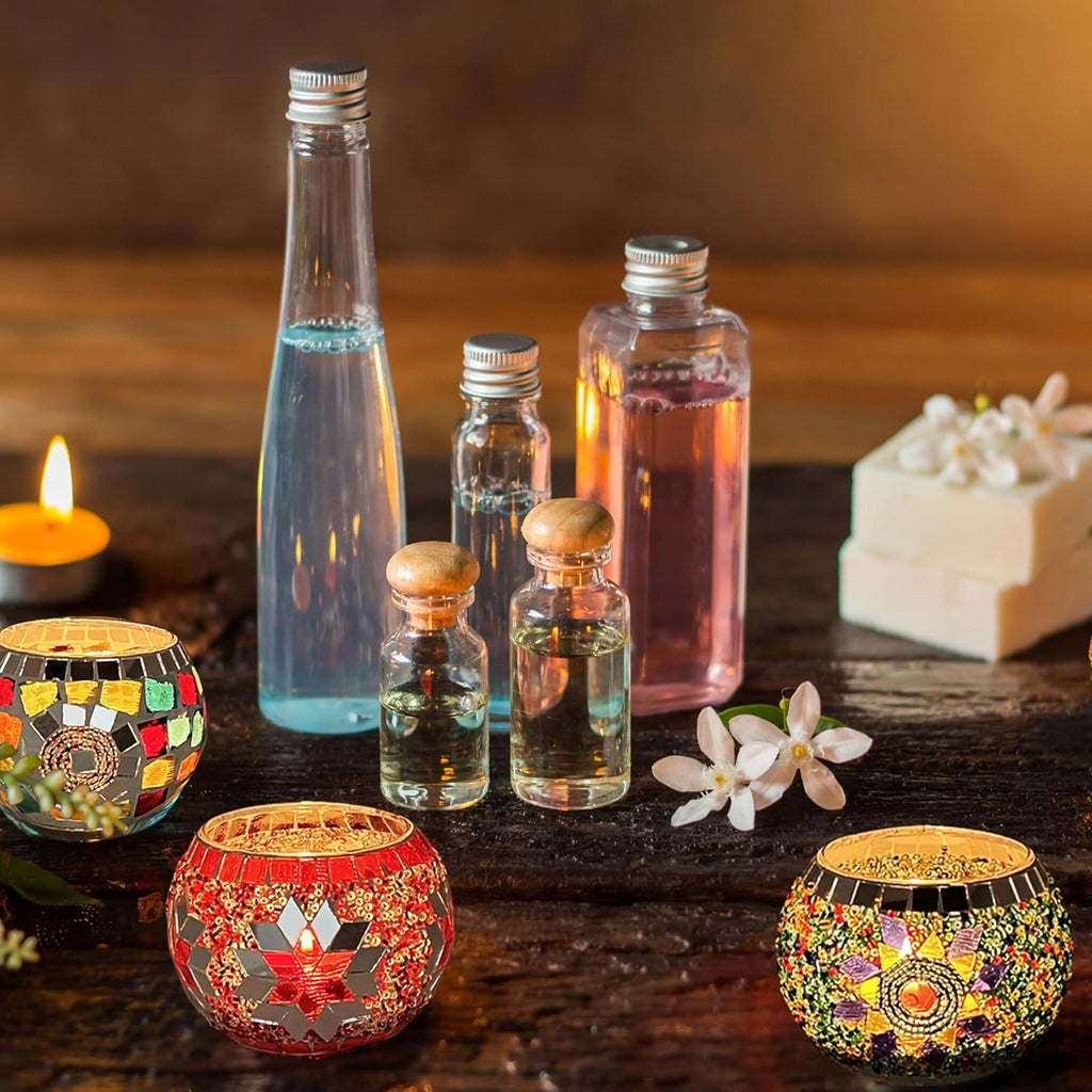 SHMILMH Glass Candle Holder Set - Handmade Mosaic Tealight Holders for Diwali & Christmas | Set of 4