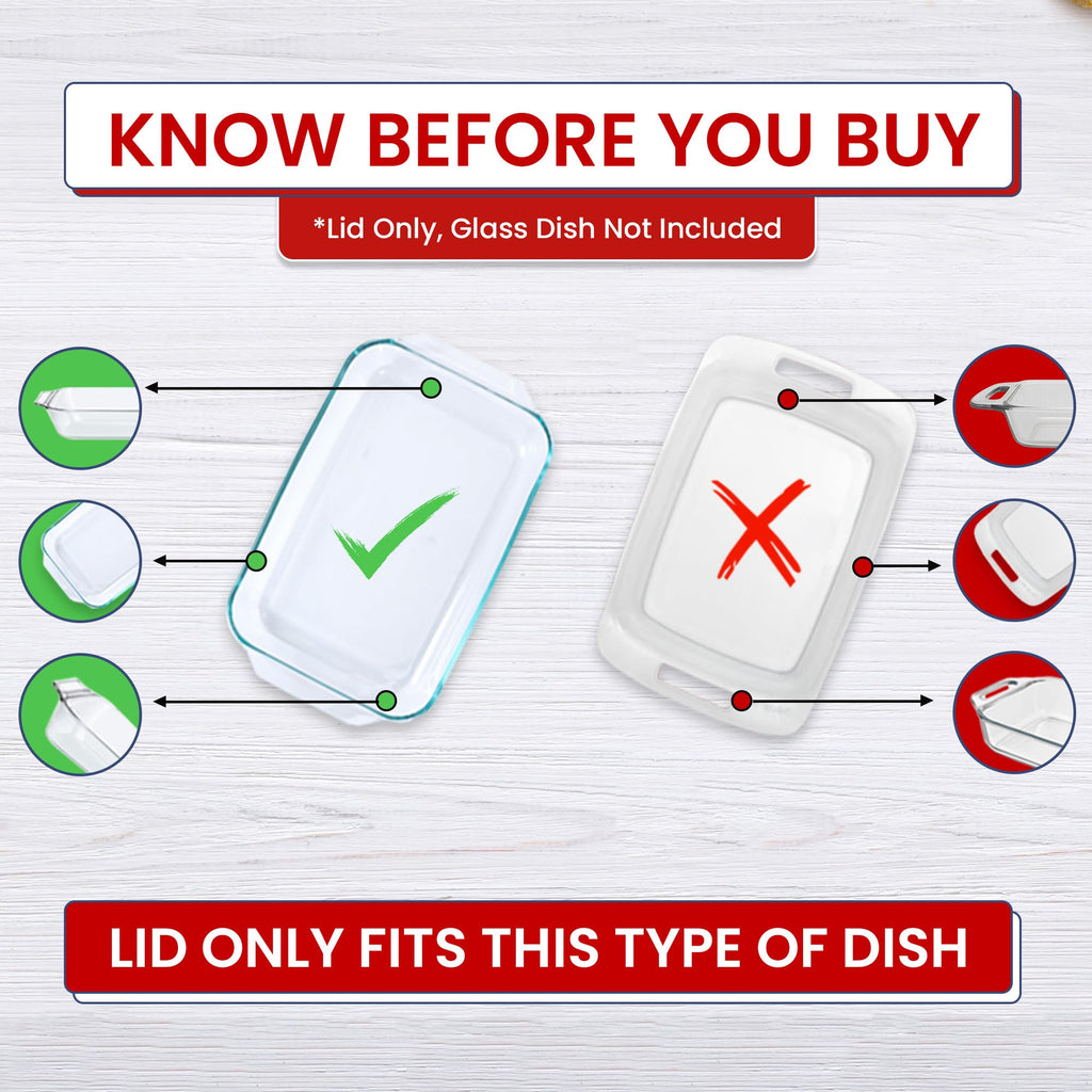 Replacement Lids fits Pyrex 9x13 233 Glass Casserole Baking Dish Container with Tab Handles, for 3-Quart Model 233-PC (2-Pack, Red)
