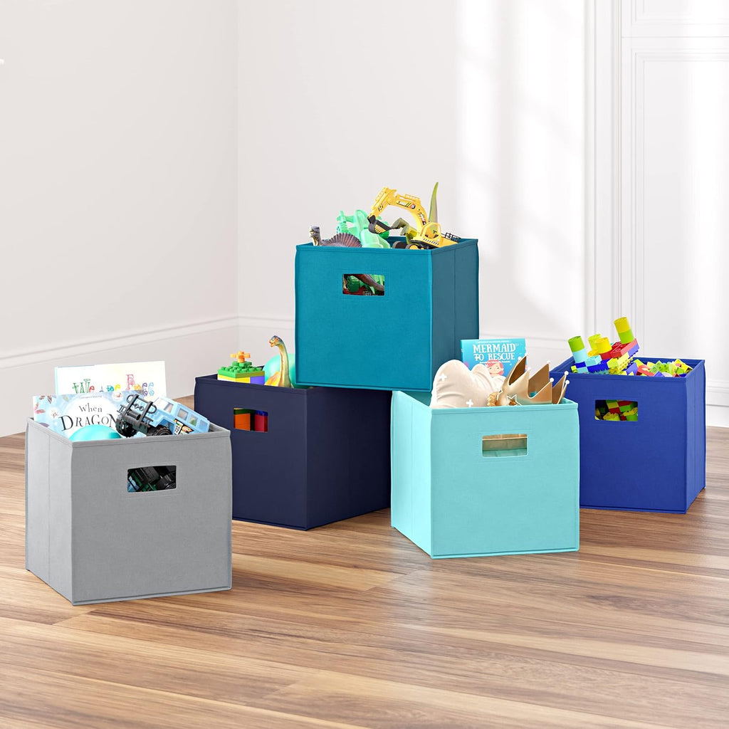 RiverRidge Folding Storage Bins - Turquoise Cube Organizers with Handles | Set of 2 for Closet & Playroom