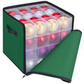 BALEINE Christmas Ornament Storage Box - Premium Holiday Container with Dividers for 64 Balls | Green Soft Design