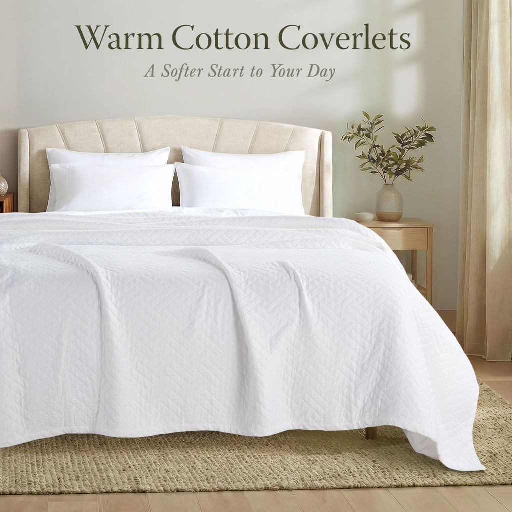 Threadmill Luxury Cotton Blankets for Queen Size Bed | All-Season 100% Cotton Queen Size Blanket | Criss Cross Jacquard Cozy Lightweight, Soft Breathable Coverlet fits Full Size Bed, 90x92 | White