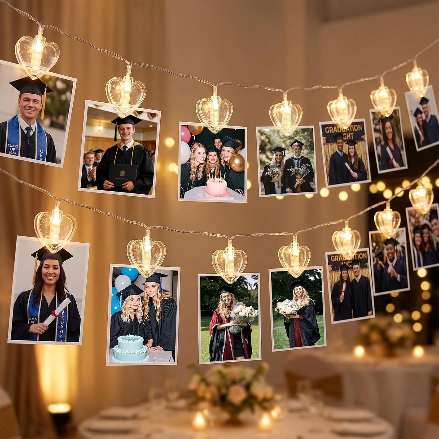 Skiennix 20 Photo String Lights - Clear Clips for Indoor/Outdoor Decor | 9.85Ft for Weddings & Parties