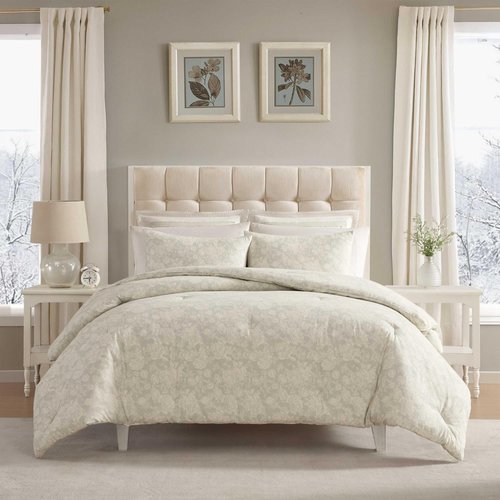 Laura Ashley - King Comforter Set, Reversible & Naturally Soft Cotton Flannel Bedding w/Matching Pillowcases, Medium Weight for Year Round Use, 3 Piece Bed Sets (Meredith Grey)