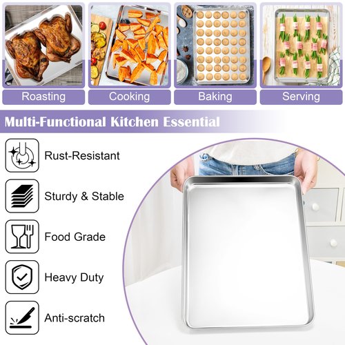 E-far Large Baking Sheet with Wire Rack (2 Pans + 2 Racks), 20 x 14 Inch Stainless Steel Cookie Pans Tray & Cooling Rack for Baking, Non Toxic & Heavy Duty & Rust Free, Oven & Dishwasher Safe