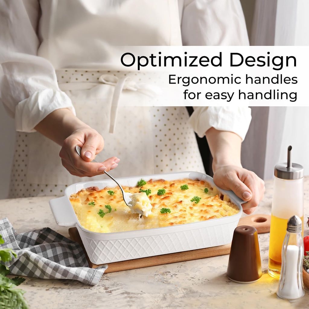 MIAMIO - Casserole Dish Set of 3 / Ceramic Rectangular Baking Pan, 3-Piece Stackable Bakeware Sets, 3.2 Quart - Dishwasher and Oven Safe - Palmanova Collection